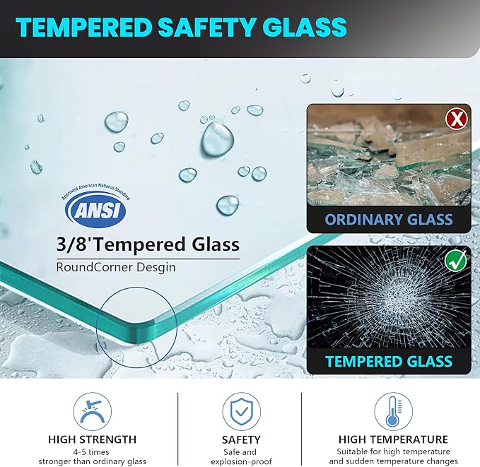 Bathroom Glass Shower Door Panel, 30" W x 78" H Fixed Frameless Shower Doors with Clamps, 3/8"(10mm) Thick Clear Tempered Glass Shower Screen Single Panel for Walk in Shower (Chrome)