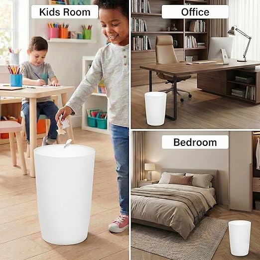 Mini Waste Basket - Durable Small Plastic Garbage Trash Can Bin - Lidless Open-Top, Slim Profile for Compact Spaces - Suitable for Home, Bathroom, Office, Bedroom, Kitchen and More, White