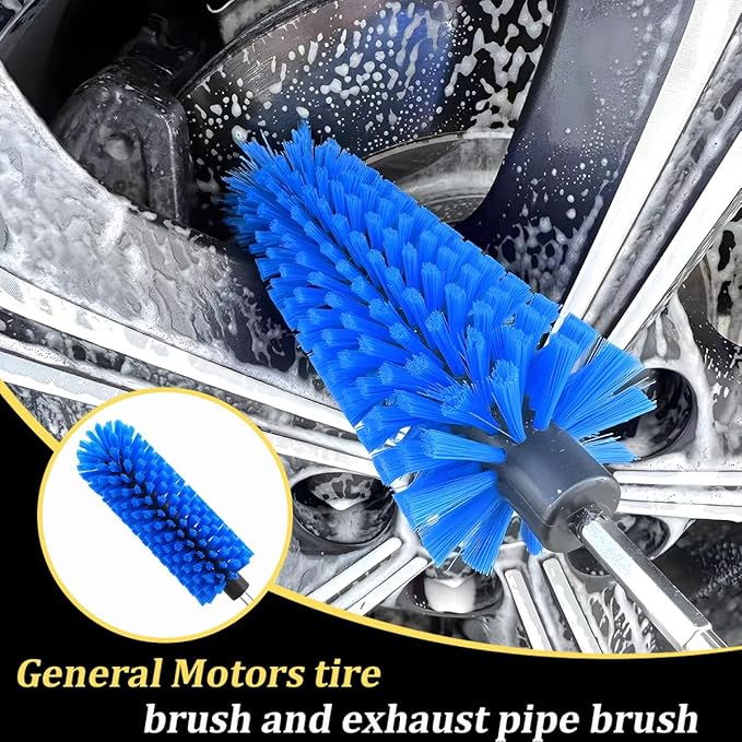 Drill Brush for Car Wheel, Soft No Scratches Vehicle Rim Cleaning Brush for Wheel Rim Engine, Highly Density Automotive Tire Drill Cleaner Tool, Universal for Most Vehicles (Blue)