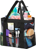 HAOGUAGUA Large Mesh Bathroom Shower Caddy, Mesh Beach Pool Bag, Portable Toiletry Tote Bag for College Dorm Bathroom Gym Swimming (Black)