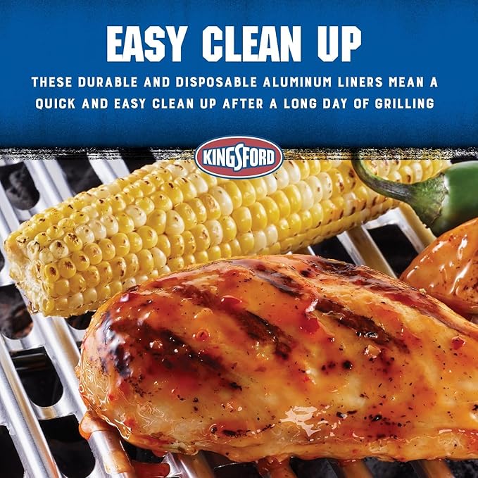 Kingsford Heavy Duty Aluminum Grilling Foil Liners | 14.75” x 9” Foil Grill Liners for Grilling, Cooking, and Steaming Extra Tough Grilling Accessories, 4 Count - 12 Pack