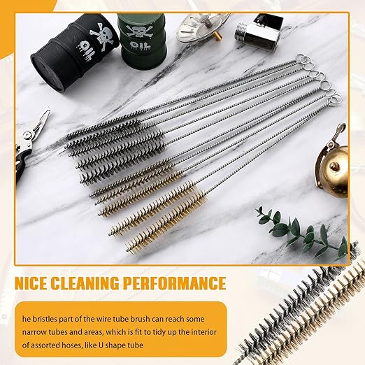 20 Pcs Wire Tube Brushes Bulk for Cleaning Pipe Tube Brass Stainless Steel Round Wire Brush for Auto Parts Christmas, Bottles, Tubes, 5 Sizes (Silver Gold)