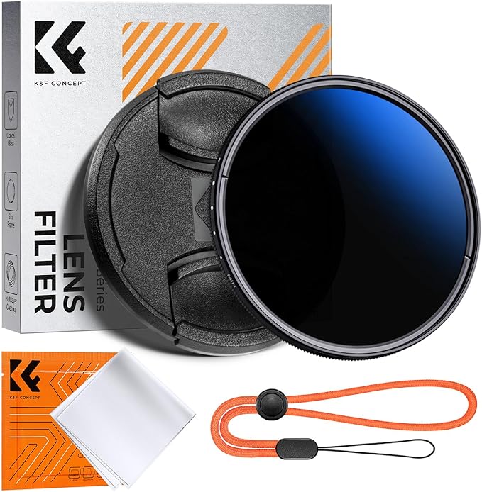 K&F CONCEPT 58mm Variable ND Camera Lens Filter ND2-ND400 (1-9 Stops) + Filter Cap + Cleaning Cloth 18 Multi-Layer Coatings Adjustable Neutral Density Ultra Slim for Camera Lenses(K-Series)