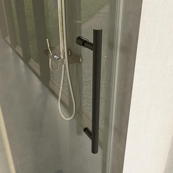 Frameless Shower Door, 68"-72" Wide, 76" High, 3/8" (10mm) Clear Tempered Glass, Noiseless, Waterproof Bathroom Shower Door, Matte Black Finish