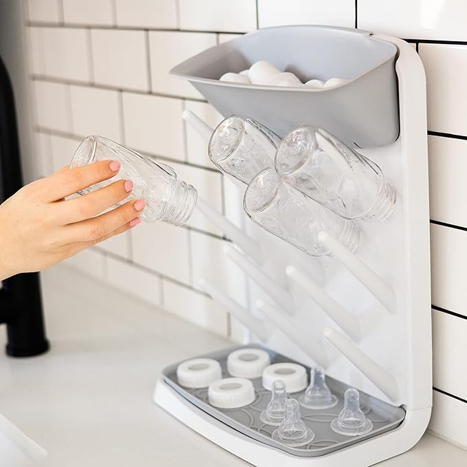 Ubbi Vertical Bottle Drying Rack, Bottle Brush & Microfiber Drying Mat Bundle, Newborn Baby Essentials, Baby Registry Must Haves, New Parent Gifts, Gray