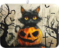 Black Cat Fall Pumpkin Dish Drying Mat 18x24 - Super Absorbent Drying Pads for Kitchen Counter - Happy Halloween Bat Branch Large Microfiber Dishes Drying Mats