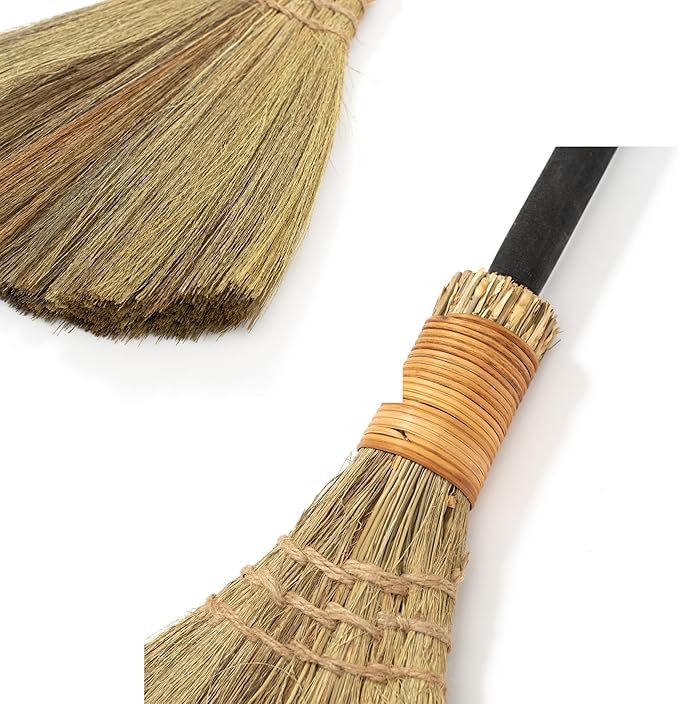 Vietnamese Straw Soft Broom - Sweeping Broom with Black Wooden Handle for Cleaning, Decoration, Wedding with 45.28inch Length