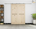 DIYHD 2503SF 10FT Stainless Steel Double Sliding Barn Door Hardware Soft Close Top Mount Roller Brushed Indoor Bi-Parting Wooden Door Sliding Track