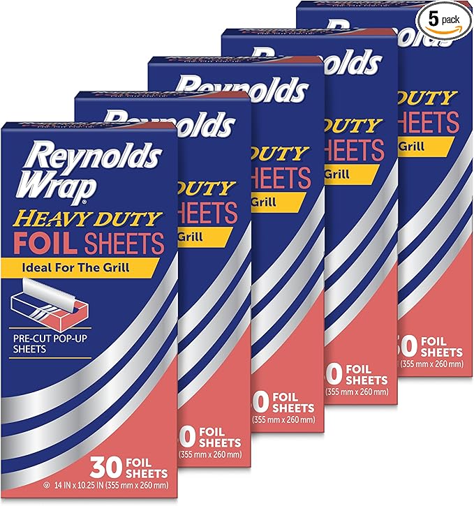 Reynolds Wrap Pre-Cut Pop-Up Heavy Duty Aluminum Foil Sheets, 14 x 10.25 Inches, 30 Sheets (Pack of 5), 150 Total