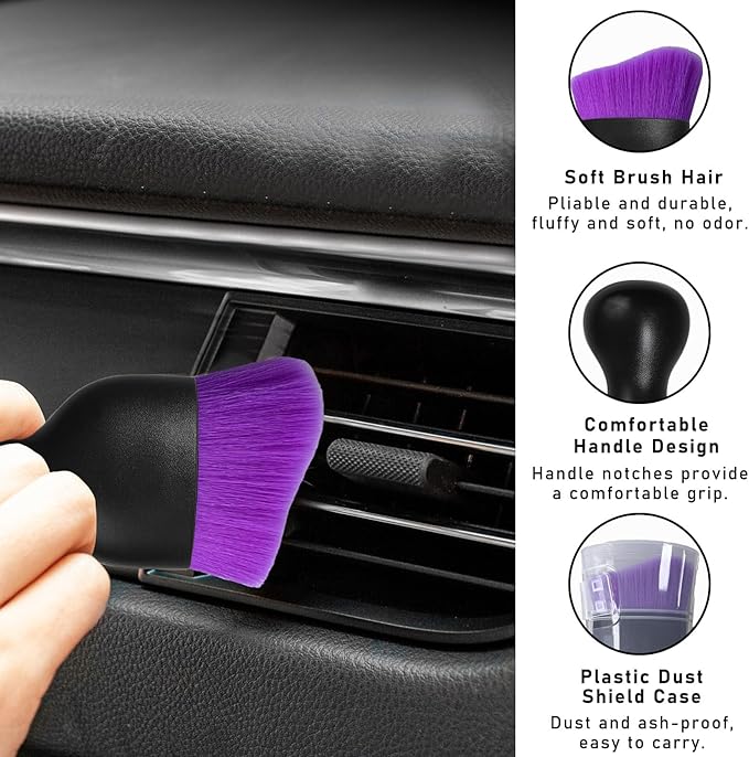 2PCS Car Interior Dust Brush, Soft Scratch Free Auto Detailing Brushes, Universal Vehicle Interior Cleaning Tool for Automotive Dashboard, Air Vents, Leather (Pure Purple)