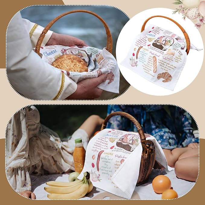 Traditional Pascha Feast Easter Basket Cover Table Decoration Easter Religious Gift Traditional Orthodox Pascha Basket Item Meaning Cotton Towels Communion Prosphora Greek Christian Altar