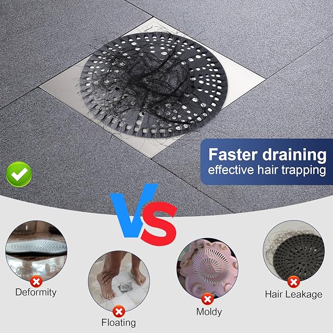 Shower Drain Hair Catcher 5.5 in Round Bathroom Sink Drain Strainer with Metal Core Silicone Shower Drain Cover Protector for Flat Drains of Shower Room, Bathroom Sink, Kitchen, Gray