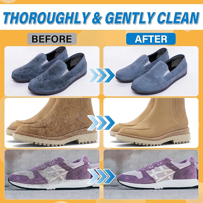 Suede Cleaning Kit 6.76oz – Effectively Removes Dirt, Stains & Water Marks – Includes Suede Brush & Microfiber Towel for Cleans & Restores Shoes, Boots, Jackets, Bags, Purses & More