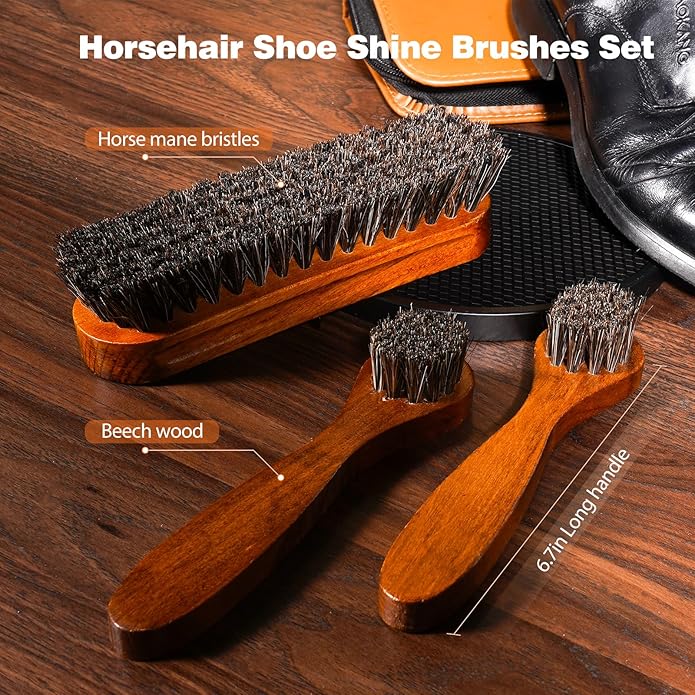 Topus 8 Pieces Shoe Polish Kit, Includes 2Pcs 1.4Oz Brown Shoe Wax, 3 Pieces Horsehair Boots Brushes, 2Pcs Shine Cloths