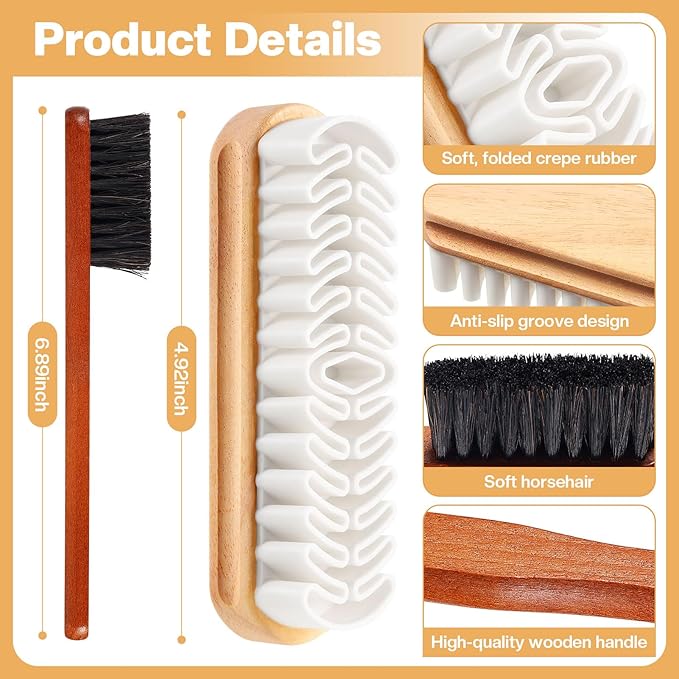 2 Pcs Suede Shoe Brush Nubuck Leather Cleaner Shoes Shine Dauber Crepe Applicators Set with Cleaning Eraser Cloth(2 Suede Detailing Brushes)