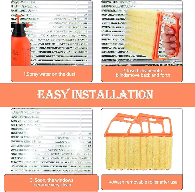 4pcs Window Venetian Blind Cleaner Duster Tool, Include 2pcs 7 Finger Blind Duster Brush & 2pcs Shutter Cleaner Brushes, Blinds Cleaning Brush Tool for Blinds Air Conditioner Vent Keyboard