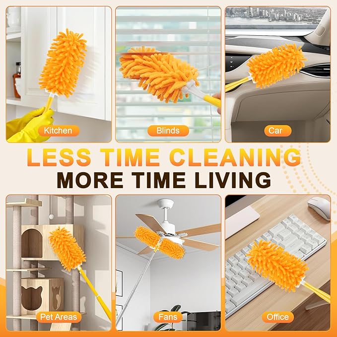 Duster Refill for Swiffer, 360 Dusters Heavy Duty Refills, Reusable Duster Kit for Home, Office, Furniture and Outdoor (5 Pack + 1 Handle)