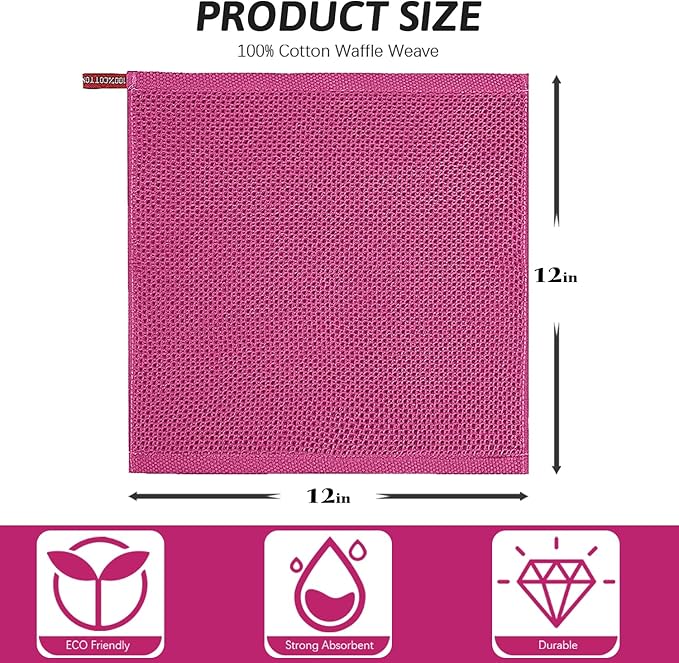 Nialnant 6 Pack Rosered Dish Cloths for Washing Dishes, 100% Cotton Waffle Weave Kitchen Dish Towels,Soft Absorbent Dish Rags,Quick Drying Cleaning Rags-12x12 in