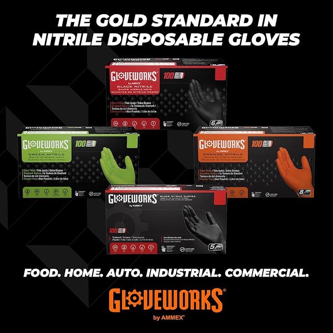 GLOVEWORKS 8 Mil Orange Nitrile Disposable Gloves Heavy Duty Industrial RDT for Mechanic and Automotive Shops Latex Free