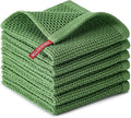 BOOMIBOO 6-Pack Kitchen Dish Cloths, 100% Cotton Waffle Weave, Ultra Soft Absorbent, Quick Drying Dish Towels, 12x12 Inches,Grass Green