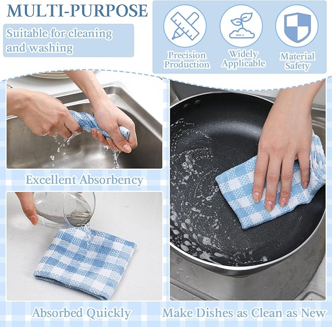 Patelai 12 Pcs Kitchen Dish Cloths for Washing Dishes Absorbent Dish Rags Cleaning Reusable Towels for Scrubbing Wipe Glass Xmas Home Household Supplies(Blue,13.8'' X 13.8'')