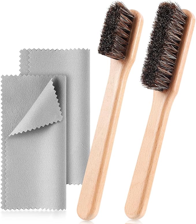4 Pcs Horsehair Silver Cleaning Dauber Brushes Sterling Detail Polish Applicator Set with Polishing Cloth for Silverware Plateware Jewelry Cleaner(Style C)