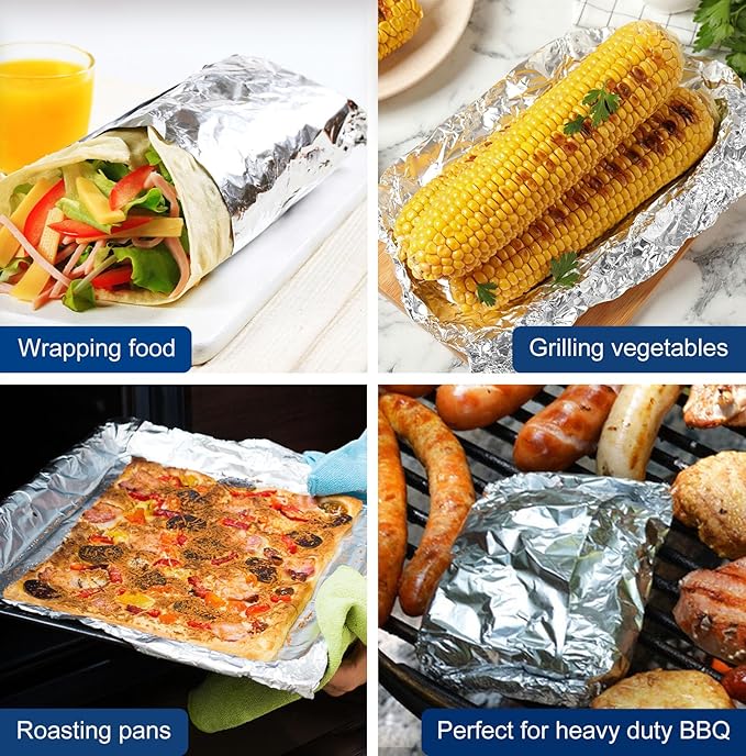 Aluminum Foil Standard 12 inch Wide, 1000 FT Food Safe Foil Wrap for Cooking, Baking, Grilling, Food Service Pony Packaging Aluminum Foil Roll (12"x1000', Standard-4 Count)