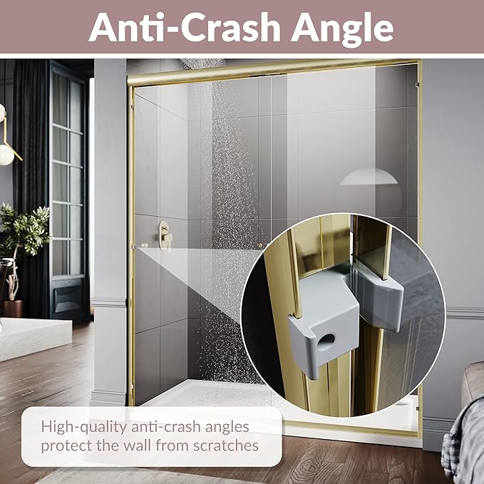 ELEGANT Semi-Frameless Sliding Shower Door 60 in. W x 72 in. H, Bathroom Shower Door with 1/4'' Clear Glass, Shower Glass Door in Brushed Gold
