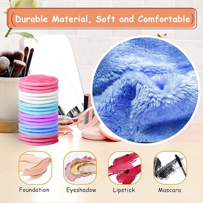Nugilla Reusable Makeup Remover Pads, 18 Packs Microfiber Face Cloth with a Washable Laundry Bag, Reusable Rounds Towels for Face Cleaning, Soft Facial Rounds Wipes Eyes/Lips Clean for Women Gifts