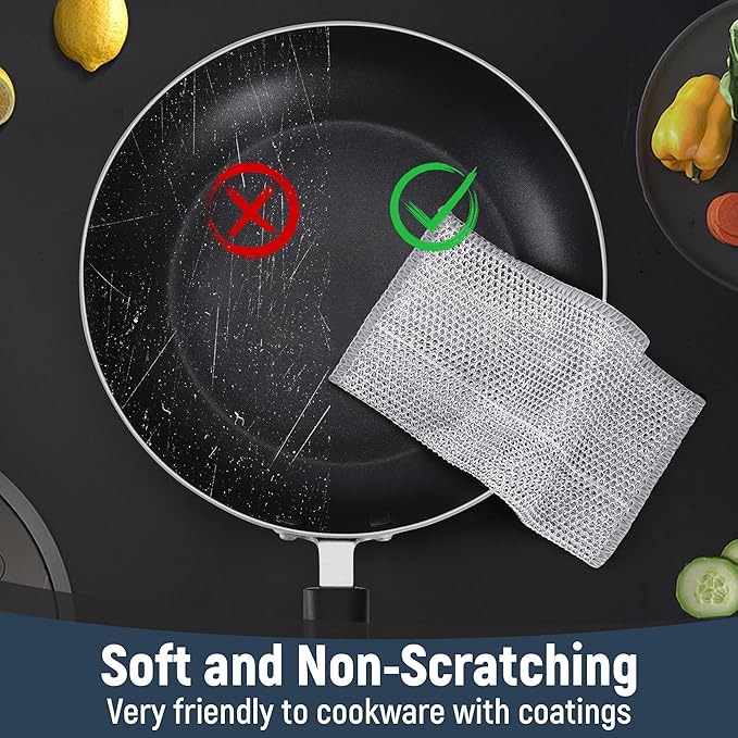 3 Layers Non Scratch Wire Dish Cleaning Supplies 75PCS - Wire Dishwashing Rag Home Essentials-Reusable Steel Wool Scrubber Washcloths,Kitchen Towels and Dishcloths Set for Pans Sinks & Cookware