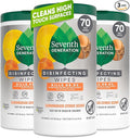 Seventh Generation Disinfecting Multi-Surface Wipes, Lemongrass Citrus, 70 Count, Pack of 3 (Packaging May Vary)