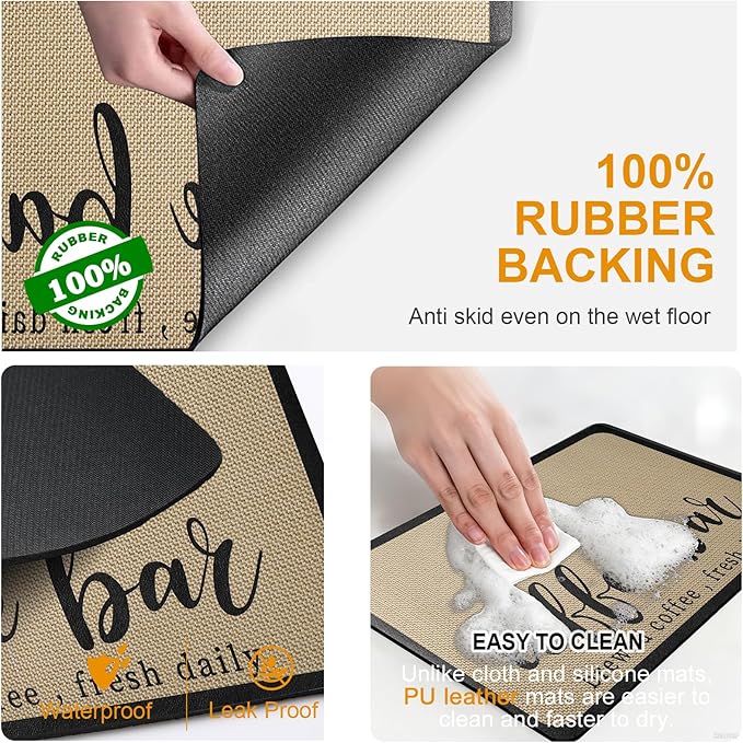 Dish Drying Mats for Kitchen Counter, Waterproof Coffee Mat for Countertop, Under Sink Mats, Coffee Bar Mat Accessories