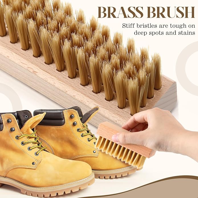 Enhon 5 Piece Suede and Nubuck Cleaning Kit with Brass & Nylon Brushes, 2 Suede Eraser, Microfiber Towel for Shoes, Boots, Bags, Jackets Long Lasting Care Solution