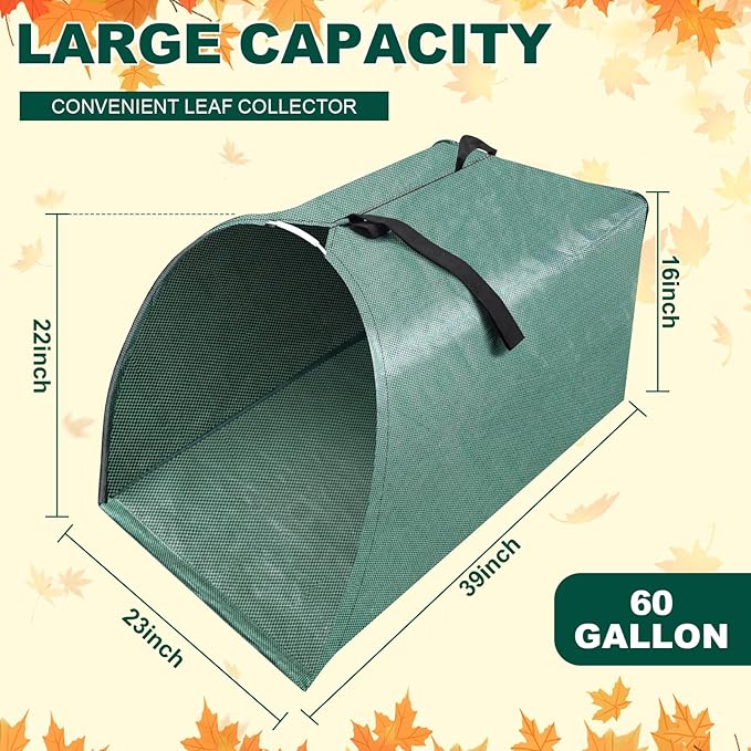 60 Gallon Large Leaf Collector, Dustpan-Style Lawn and Leaf Bags, Collapsible Yard Waste Bags Easy Storage & Transport, Reusable Leaf Pick Up Garden Bag for Leaves Grass Debris Lawn Trash