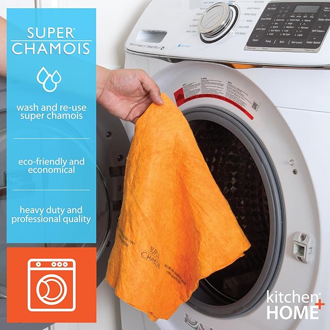 Super Chamois - Extra Large 20" X 27" Super Absorbent Cleaning Cloth - 4 Pack - Holds 10x It's Weight in Liquid (4, Orange)