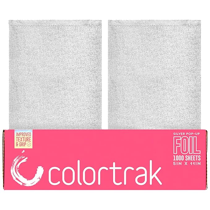Colortrak Embossed Sheets Silver Aluminum Foil Pop-up Dispenser, 1000 Pre-cut Sheets Non-slip Textured for Hair Foil Coloring and Highlighting Applications, Silver, 5 x 11