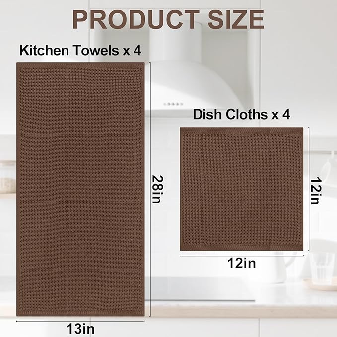 Homaxy 100% Cotton Kitchen Towels and Dishcloths Set, 12 x 12 Inches and 13 x 28 Inches, Set of 8 Bulk Kitchen Towels Set, Ultra Soft Absorbent Dish Cloths for Washing Dishes, Coffee