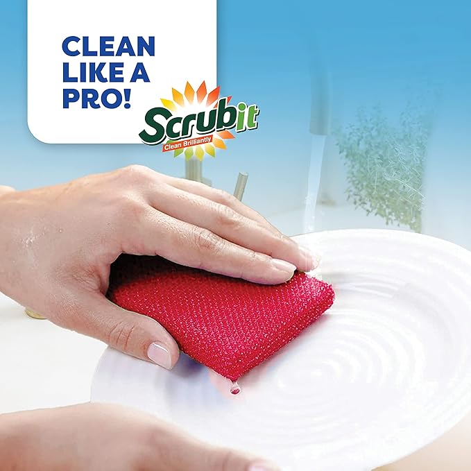 SCRUBIT Multi-Purpose Dish Scrub Sponge, Non Scratch Scouring Pads, Cleaning Sponges for pots, Dishes, Utensils, & Non-Stick Cookware - Sponges for Kitchen & Bathroom - 12 Pack Dish Sponge (Green)