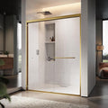 60" W x 76" H Double Sliding Frame Shower Door with 5/16" Clear Tempered Glass,Stainless Steel Roller Brackets,Waterproof Threshold Track,Easy-Cleaning Coating & Towel Bar/Knob, Satin Brass