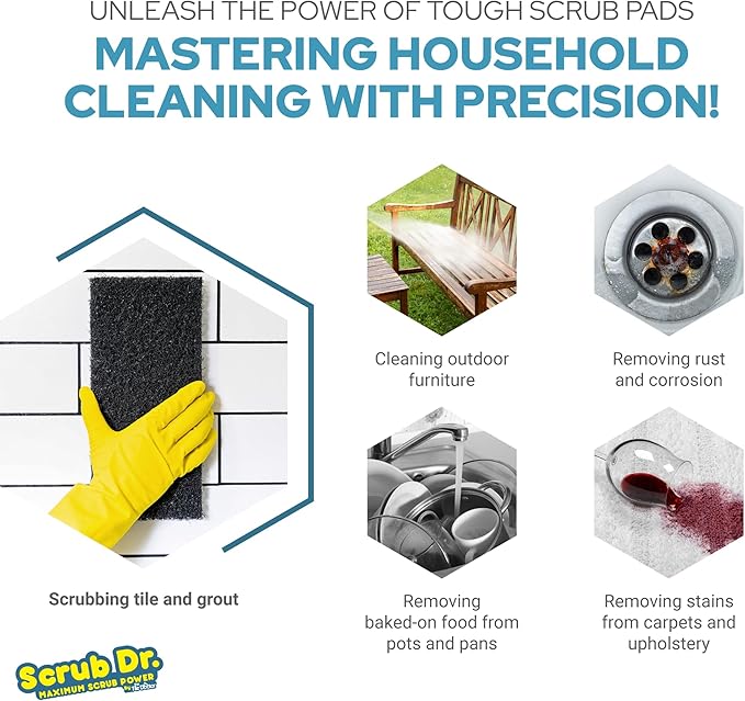Tile Doctor High-Abrasion Extra Heavy-Duty Scrub Pads 12-Pack 7E-N556-IFSL, Gas Grill, Charcoal Grill, and Blackstone Griddle Scouring Pad, Ideal Dish Scrubber, Shower Scrubber, and Cleaning Sponge