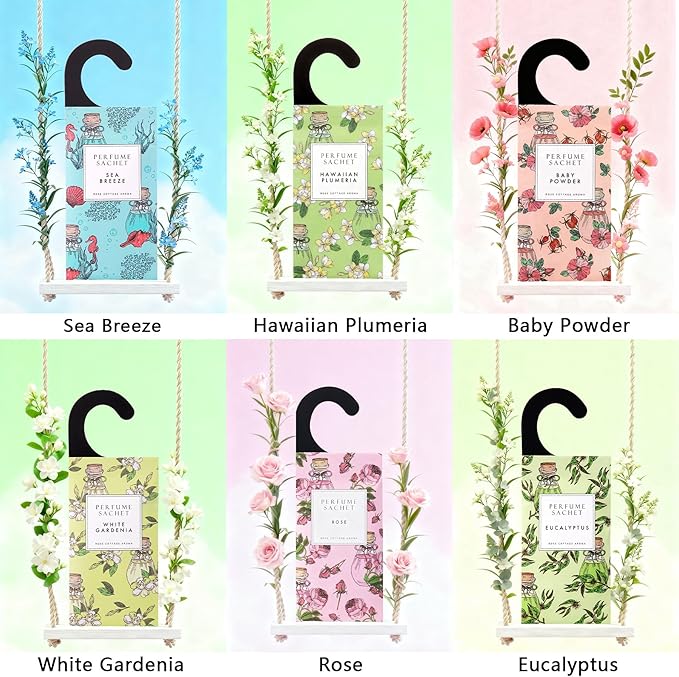 ROSE COTTAGE Large 12 Packs Vanilla Hanging Closet Air Freshener Scented Sachets Long Lasting Smell Goods
