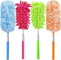 4 Pack 13" to 30" Extendable Feather Duster Kit, Washable Duster Head, Microfiber Duster for Office, Car, Window, Furniture