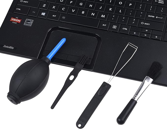 Keyboard Cleaning Kit - 1x Mini Brush, 1x Cleaning Brush, 1x Keyboard Cap Remover, 1x Air Blower and 1x Cleaning Cloth - Also for Laptops, Camera Lenses, Glasses - Home and Office