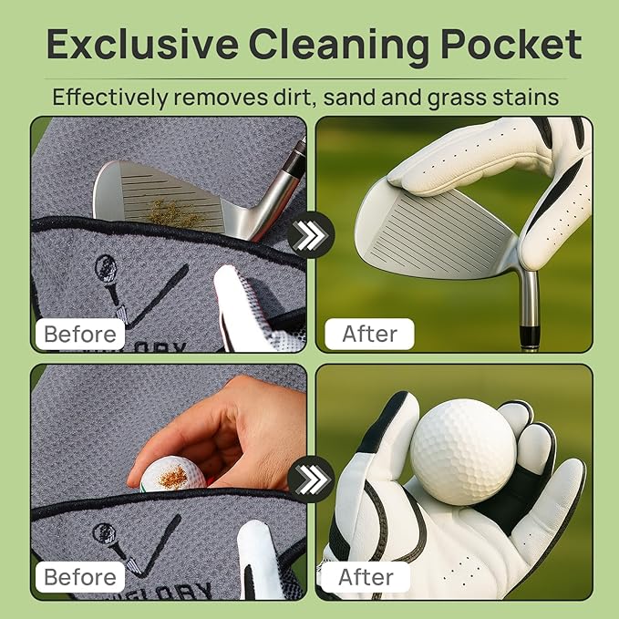 Magnetic Golf Towel for Bag 18" x 18" with Clip Exclusive Cleaning Pocket Microfiber Waffle Ultra Absorbent Club Ball Cleaner, Essential Golf Accessories and Gifts for Men Women(Gray 1 Pack)