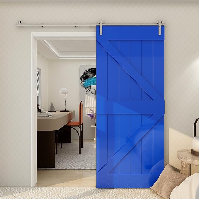 TSMST 10.5FT Sliding Barn Door Hardware Kit, Stainless Steel Heavy Duty Sturdy Barn Door Track for Single Wood Door, Slide Smoothly Quietly (I Style)
