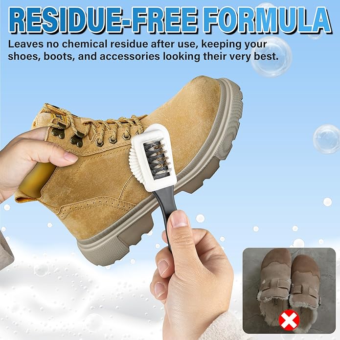 Suede Cleaning Kit 6.76oz – Effectively Removes Dirt, Stains & Water Marks – Includes Suede Brush & Microfiber Towel for Cleans & Restores Shoes, Boots, Jackets, Bags, Purses & More