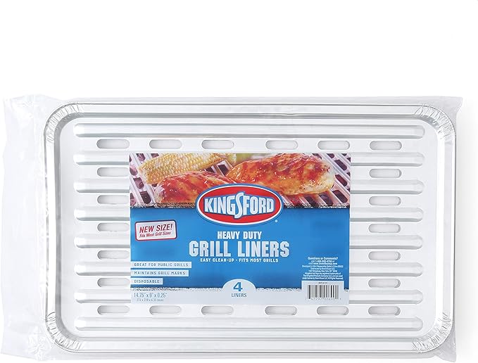 Kingsford® Heavy Duty Aluminum Grilling Foil Liners, 4ct | 14.75” x 9” Foil Grill Liners for Grilling, Cooking, And Steaming | Kingsford® Extra Tough Grilling Accessories