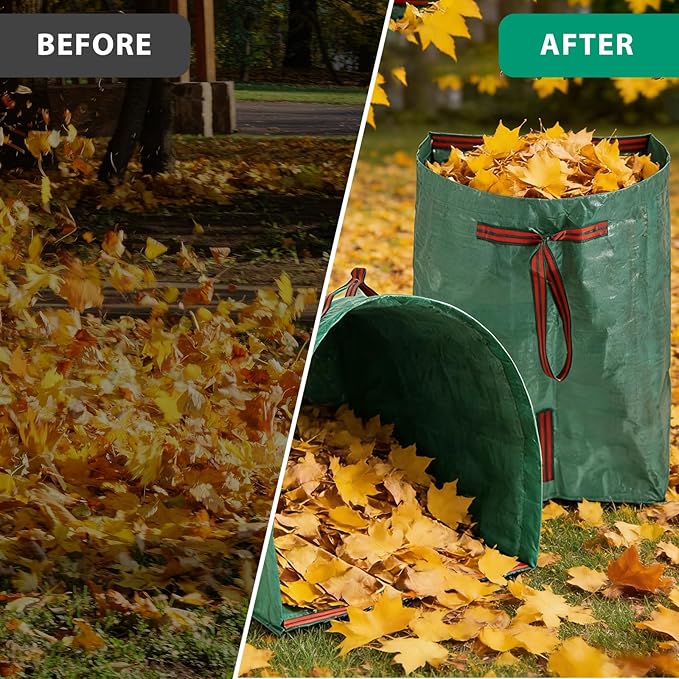 2 Pack 53 Gallon Reusable Yard Waste Bags, Dustpan-Type Leaf Collector Bag, Collapsible Heavy Duty Leaf Bags, Standable Garden Waste Bags for Collecting Leaves, Lawn Grass, Clippings and Branches