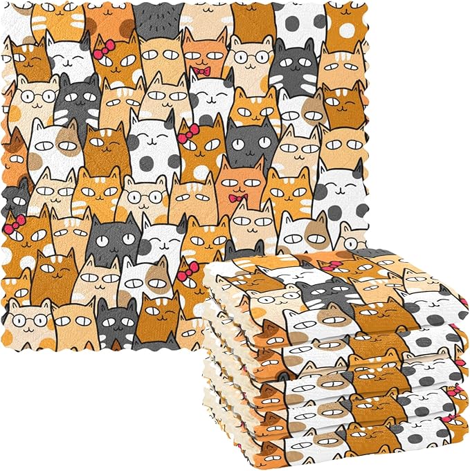 ALAZA Dish Towels - Funny Kittens Cat Dish Cloths, Super Absorbent, Lint Free, Soft Towel Kitchen Accessories Set of 6, 11"x11"