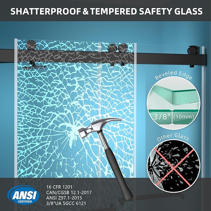 GETPRO Shower Door Frameless 57-60" W x 79" H Double Sliding Bathroom Shower Doors 3/8 Inch Clear Tempered Glass Door for Walk-in Shower with Soft Close and Width Adjustable Matte Black